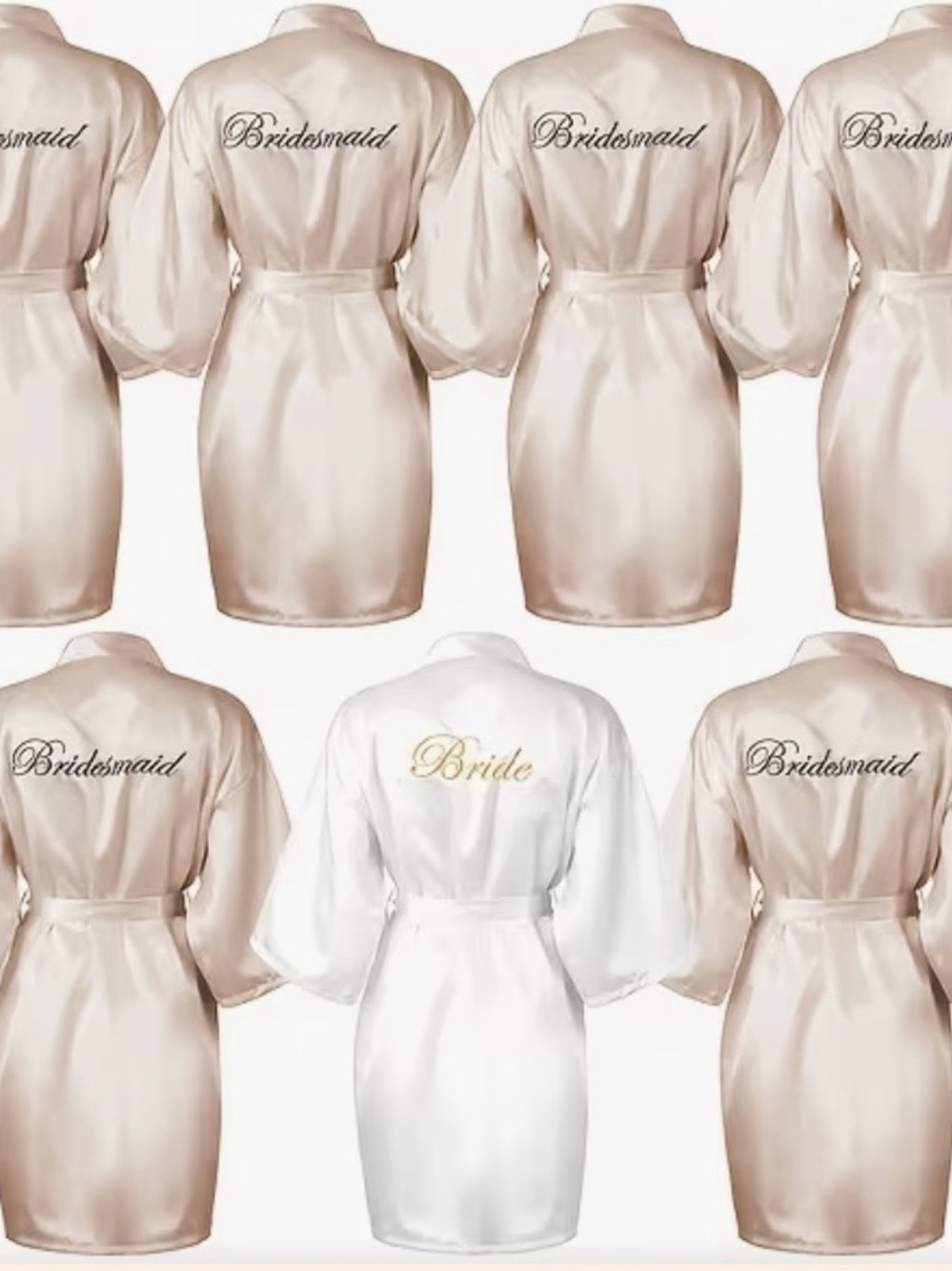 Bride and Bridesmaid Satin Robe Set - White & Champagne